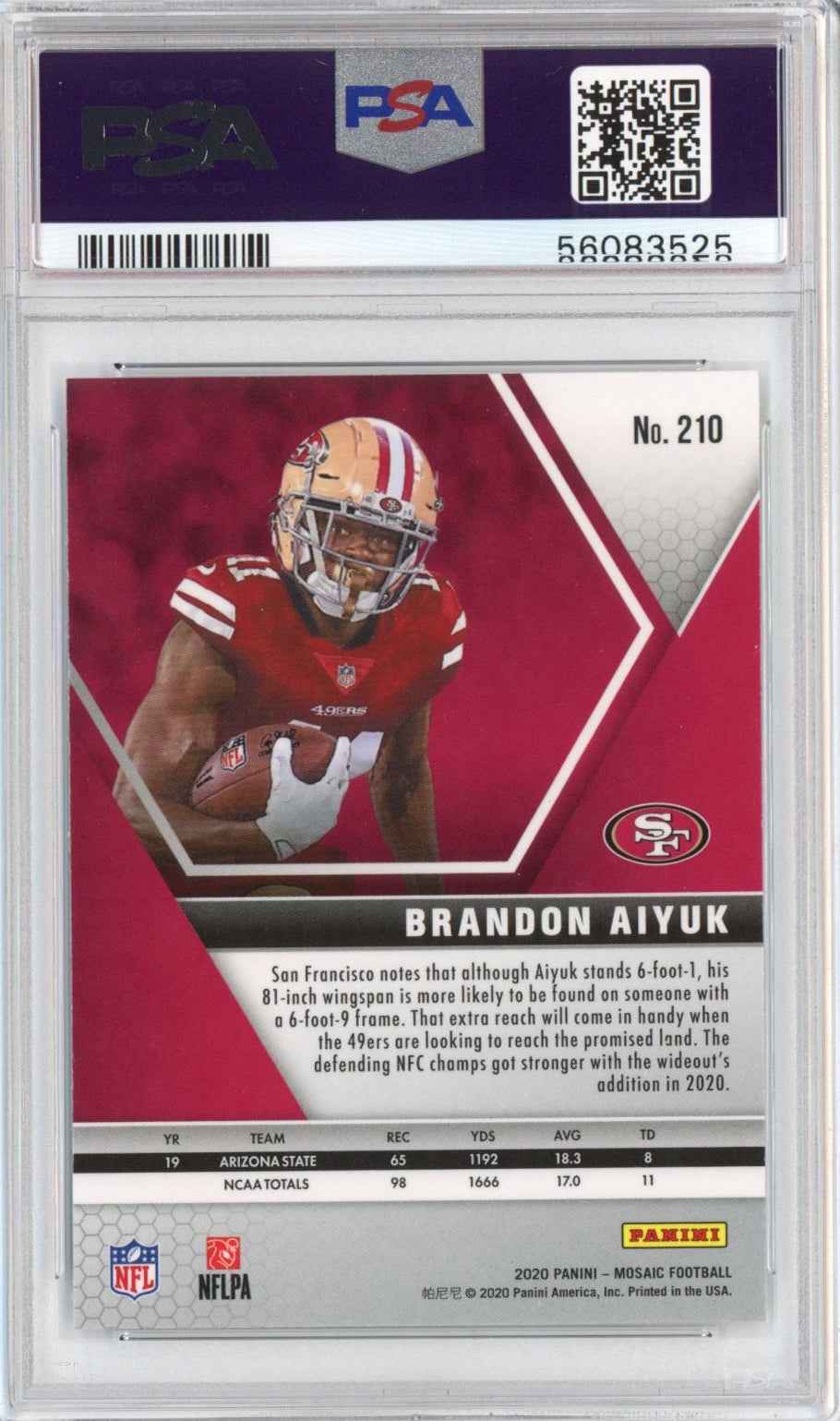 Graded 2020 Panini Mosaic Brandon Aiyuk #210 Rookie RC Football Card PSA 10 Gem Mint