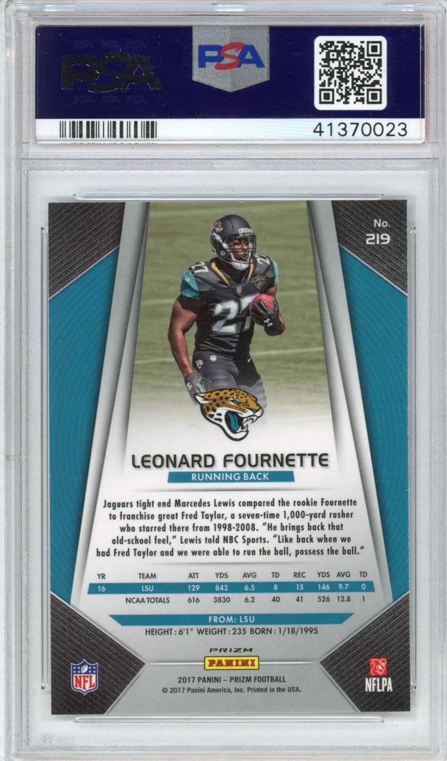 Graded 2017 Panini Prizm Leonard Fournette #219 Disco Rookie RC Football Card PSA 10 Gem Mint