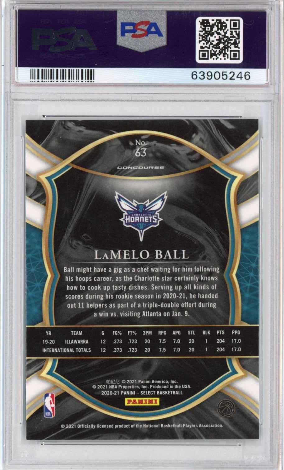 Graded 2020-21 Panini Select LaMelo Ball #63 Rookie RC Basketball Card PSA 10 Gem Mint