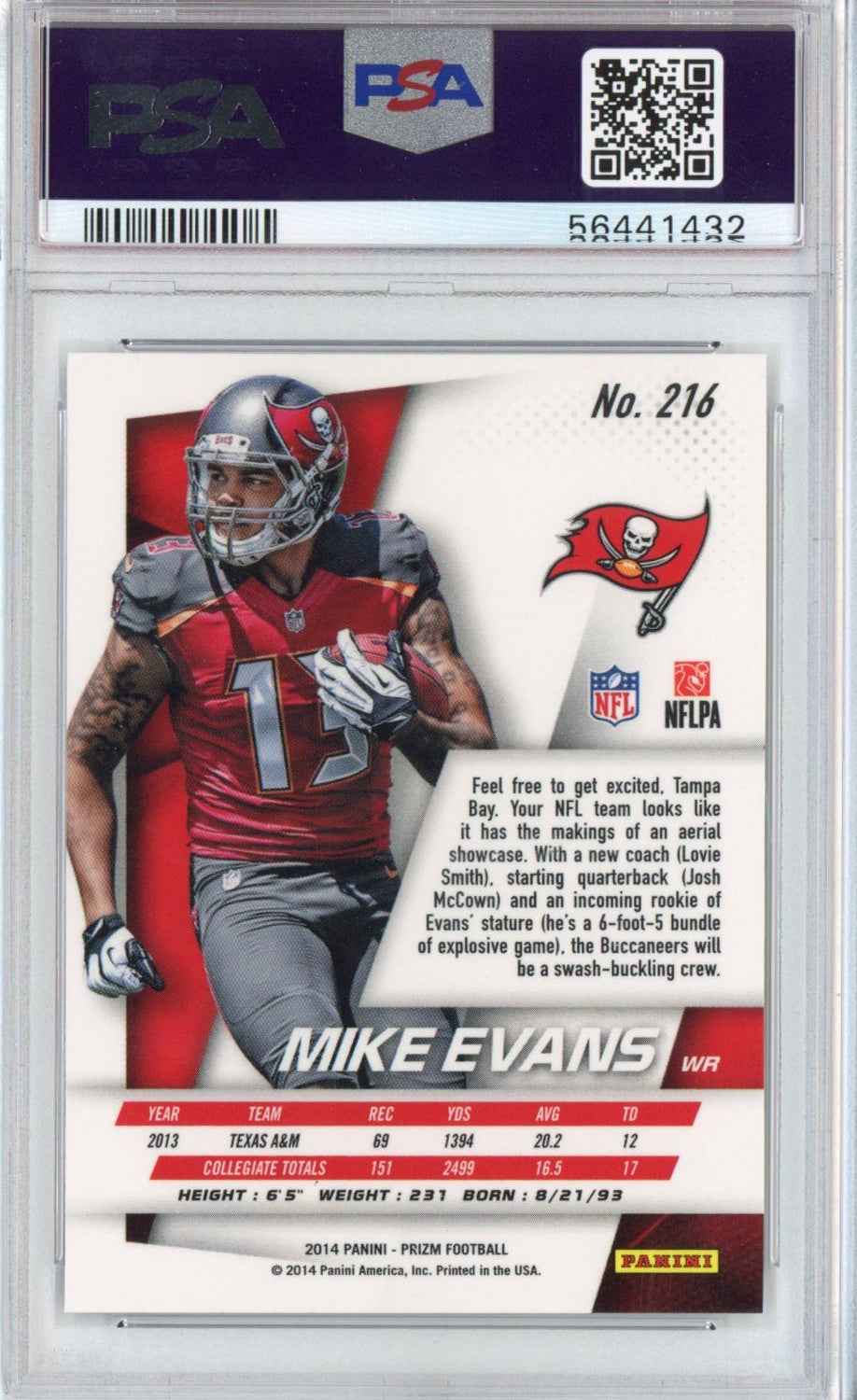 Graded 2014 Panini Prizm Mike Evans #216 Ball in Left Hand Rookie RC Football Card PSA 10 Gem Mint