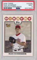 Graded 2008 Topps Update & Highlights Max Scherzer #UH280 Rookie RC Baseball Card PSA 9 Mint