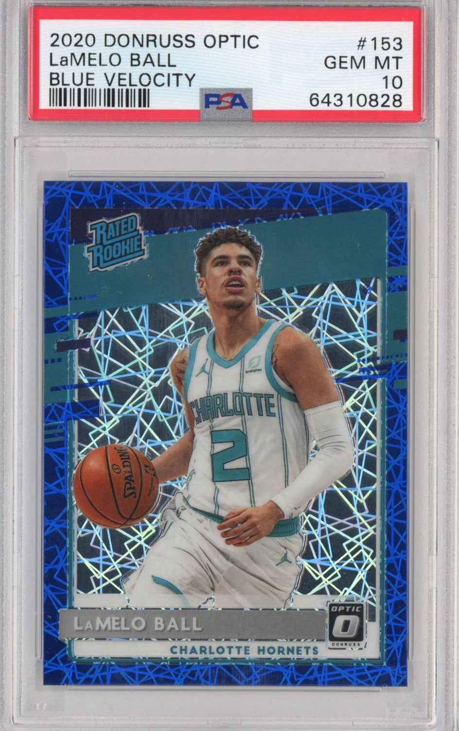 Graded 2020-21 Panini Donruss Optic LaMelo Ball #153 Blue Velocity Rated Rookie RC Basketball Card PSA 10 Gem Mint