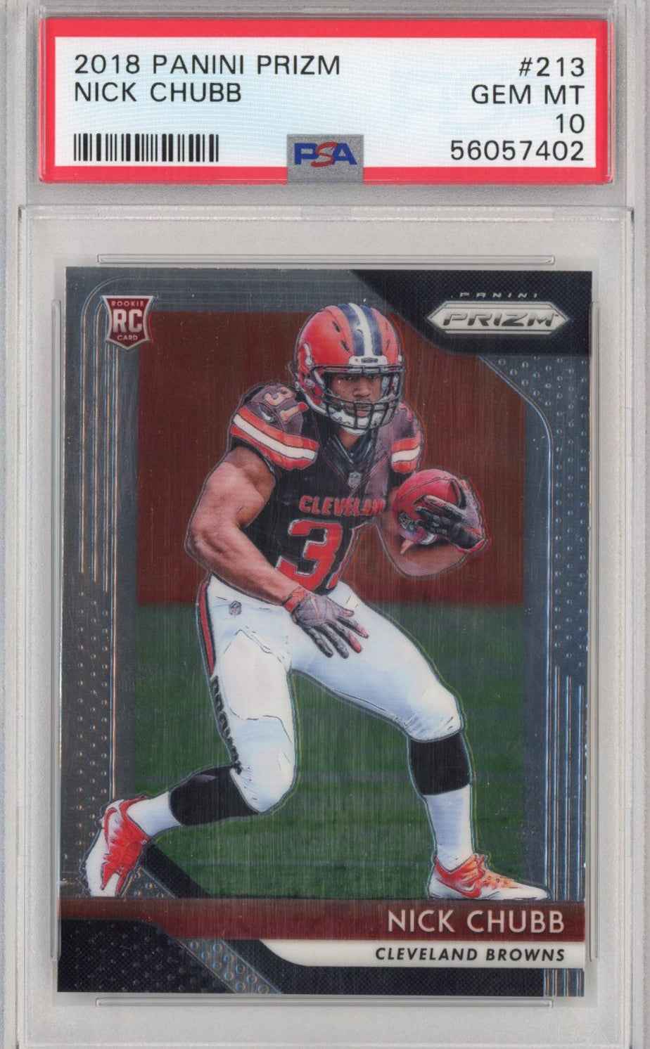 Graded 2018 Panini Prizm Nick Chubb #213 Rookie RC Football Card PSA 10 Gem Mint