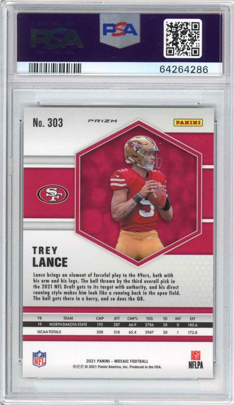 Graded 2021 Panini Mosaic Trey Lance #303 Green Rookie RC Football Card PSA 10 Gem Mint