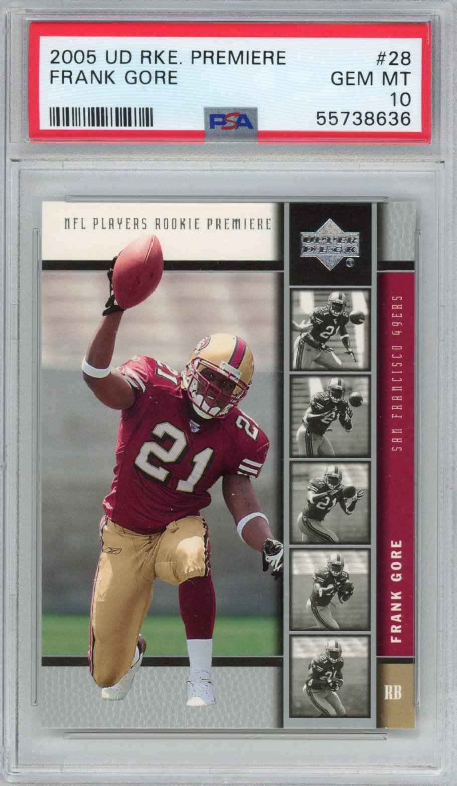 Graded 2005 Upper Deck UD Premiere Frank Gore #28 Rookie RC Football Card PSA 10 Gem Mint