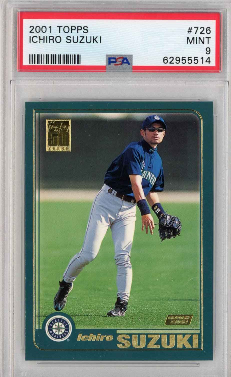 Graded 2001 Topps Ichiro Suzuki #726 Rookie RC Baseball Card PSA 9 Mint