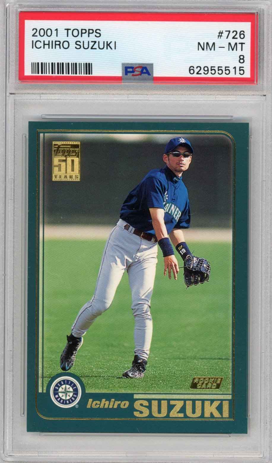 Graded 2001 Topps Ichiro Suzuki #726 Rookie RC Baseball Card PSA 8 Near Mint