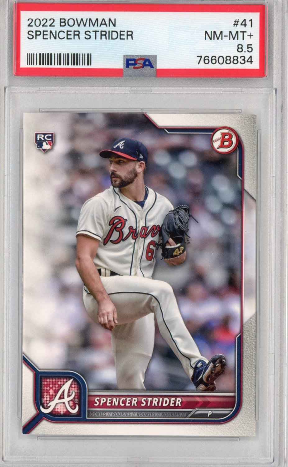 Graded 2022 Bowman Spencer Strider #41 Rookie RC Baseball Card PSA 8.5 Near Mint