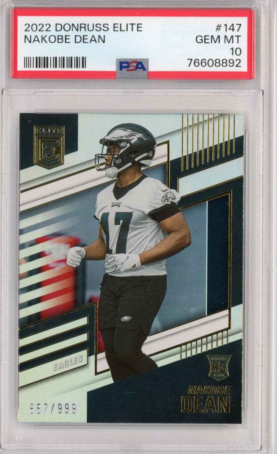 Graded 2022 Panini Donruss Elite Nakobe Dean #147 Rookie RC Football Card PSA 10