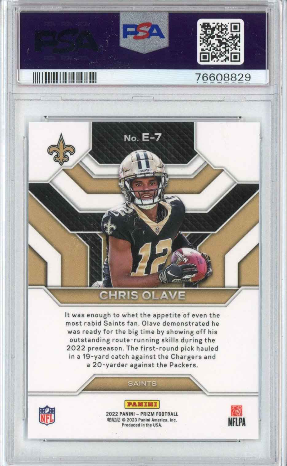 Graded 2022 Panini Prizm Chris Olave #E7 Emergent Rookie RC Football Card PSA 10 Gem Mint