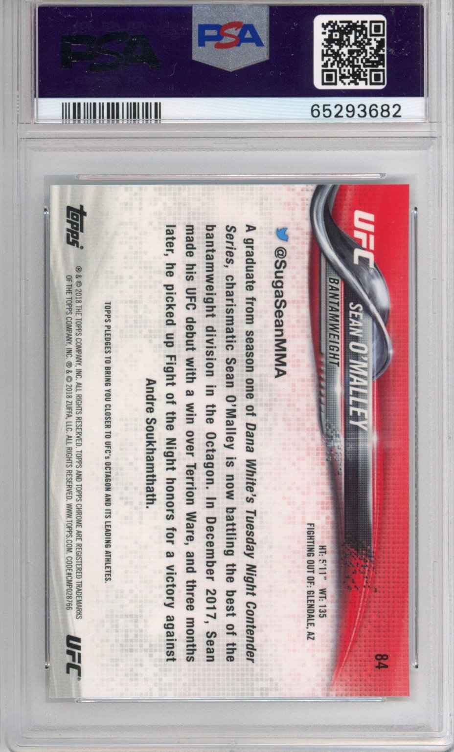 Graded 2018 Topps Chrome Sean O'Malley #84 Rookie RC UFC MMA Card PSA 10 Gem Mint