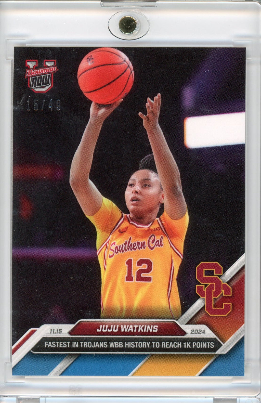 2024 Topps Bowman U Now JuJu Watkins #11 Blue #/49 USC Trojans Rookie RC Basketball Card