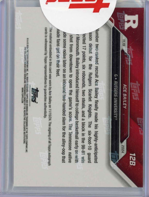 2024 Topps Bowman U Now Ace Bailey #12B Game Worn Sneaker Auto Relic Red /10 Rookie RC Basketball Card