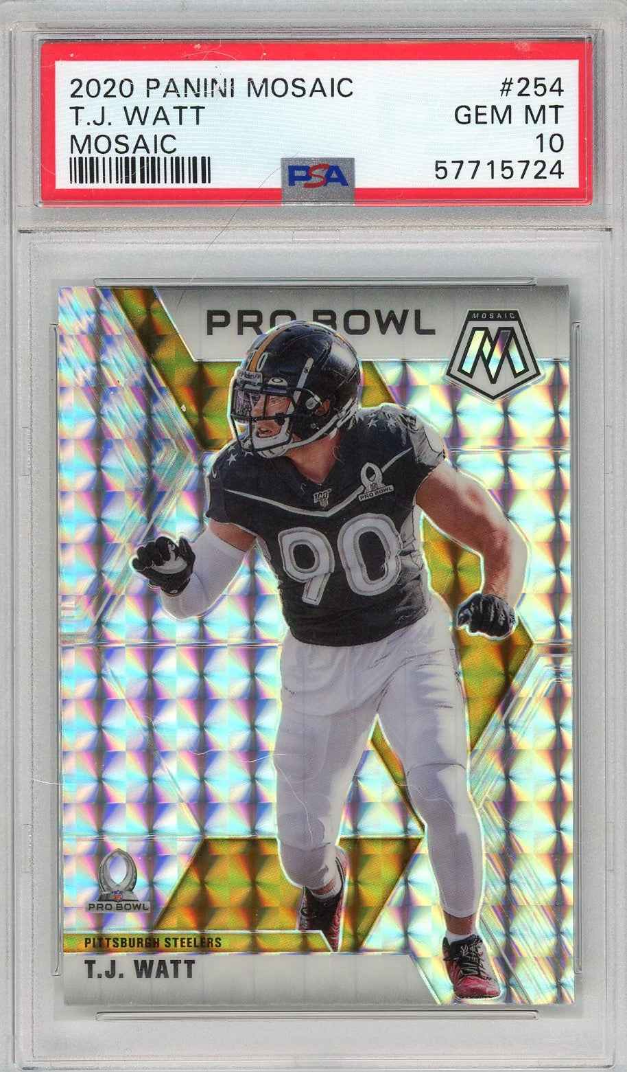Graded 2020 Panini Mosaic T.J. Watt #254 Mosaic Football Card PSA 10 Gem Mint