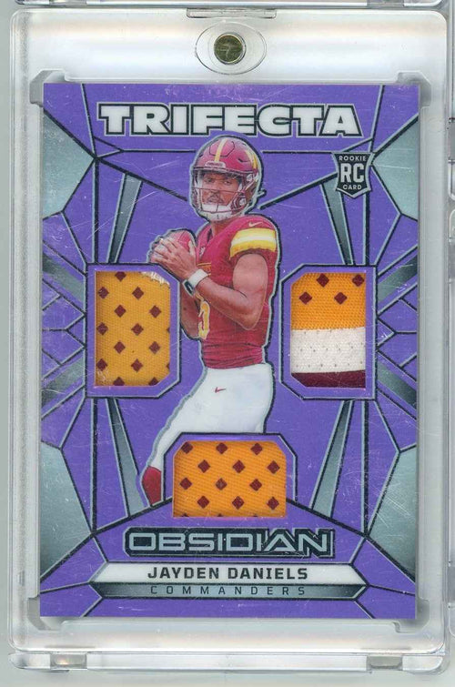 2024 Panini Obsidian Trifecta Jayden Daniels #TS-JDS Triple Relic /49 Rookie RC Football Card