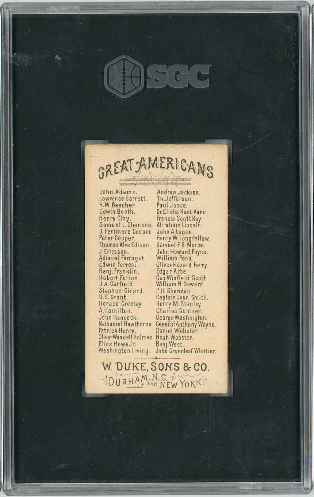 Graded 1888 N76 W. Duke, Sons & Co. (N138) Great Americans #HG Horace Greeley Baseball Tobacco Card SGC 5