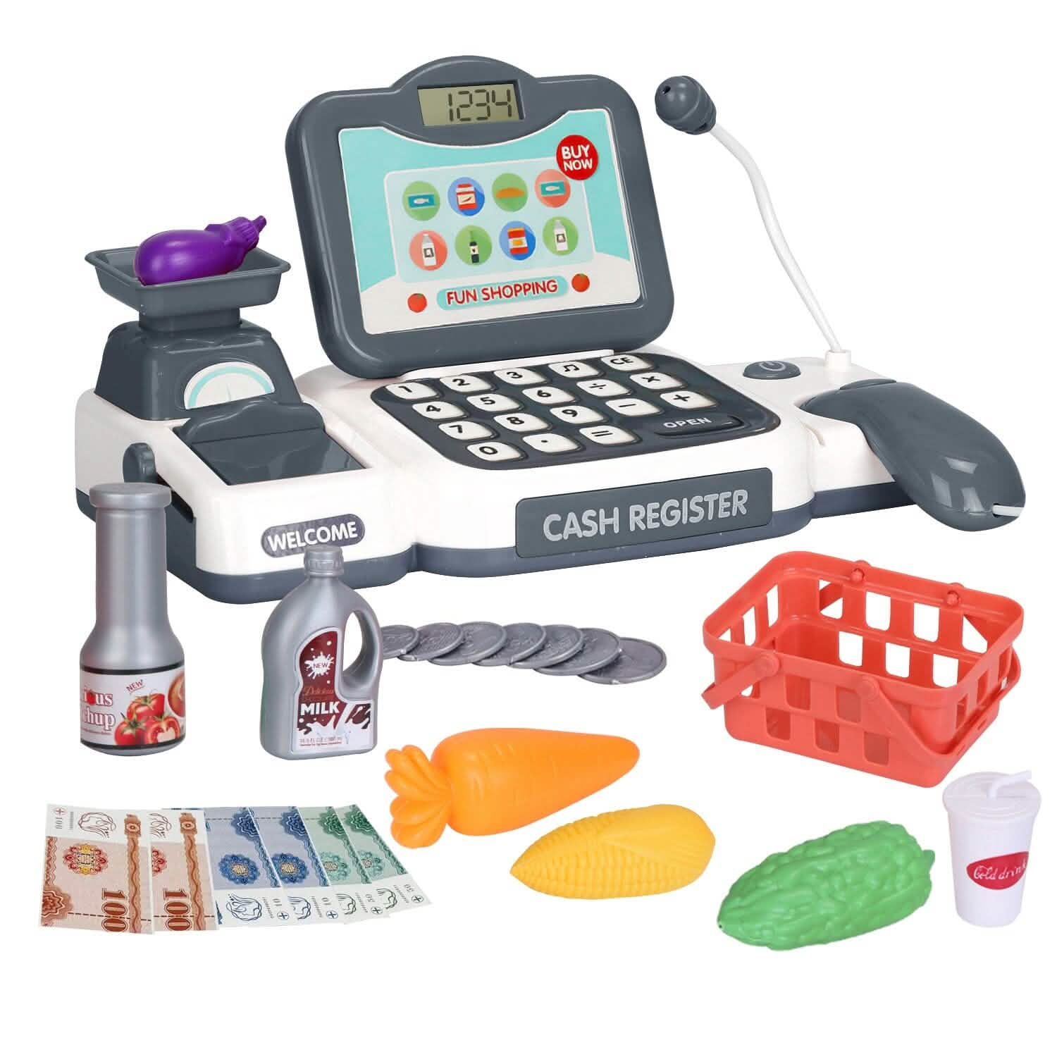 Kids Cash Register Pretend Play Cashier Toy with Scanner Calculator