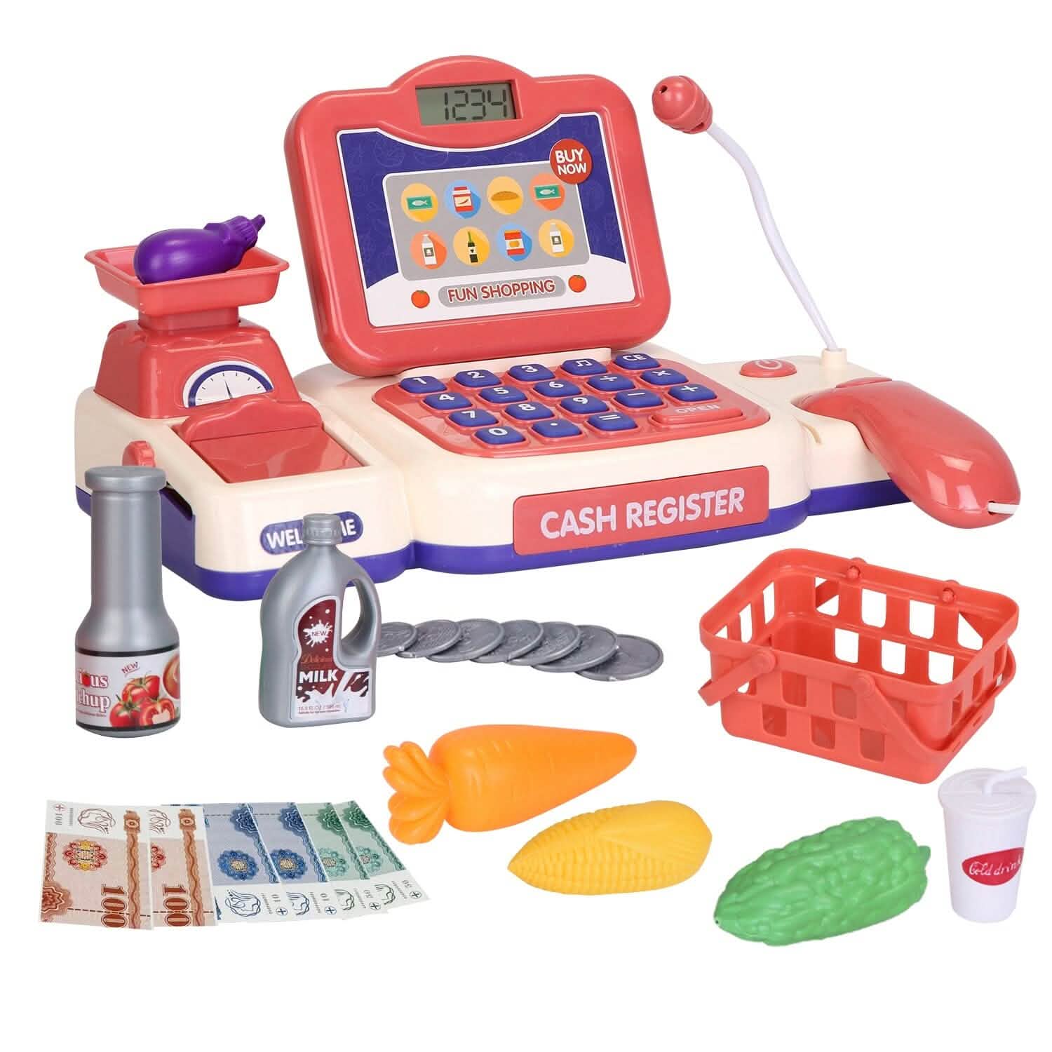 Kids Cash Register Pretend Play Cashier Toy with Scanner Calculator