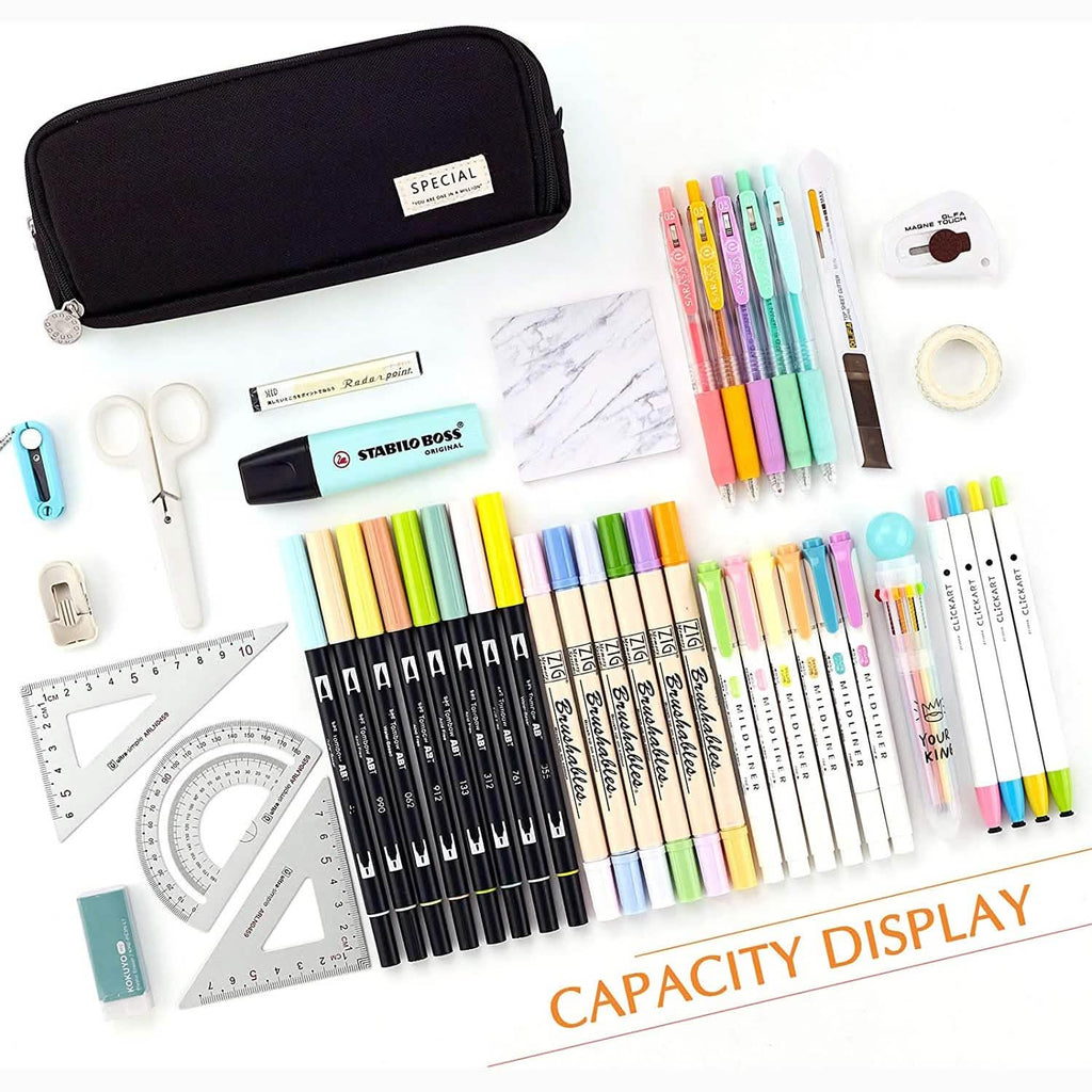 Large Capacity 3 Compartment Pouch Pencil Case