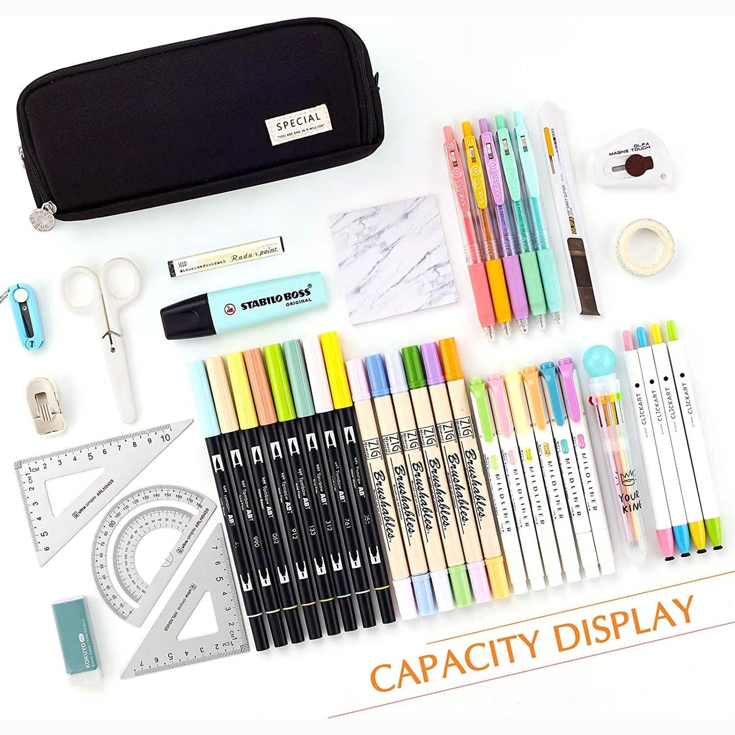 Large Capacity 3 Compartment Pouch Pencil Case