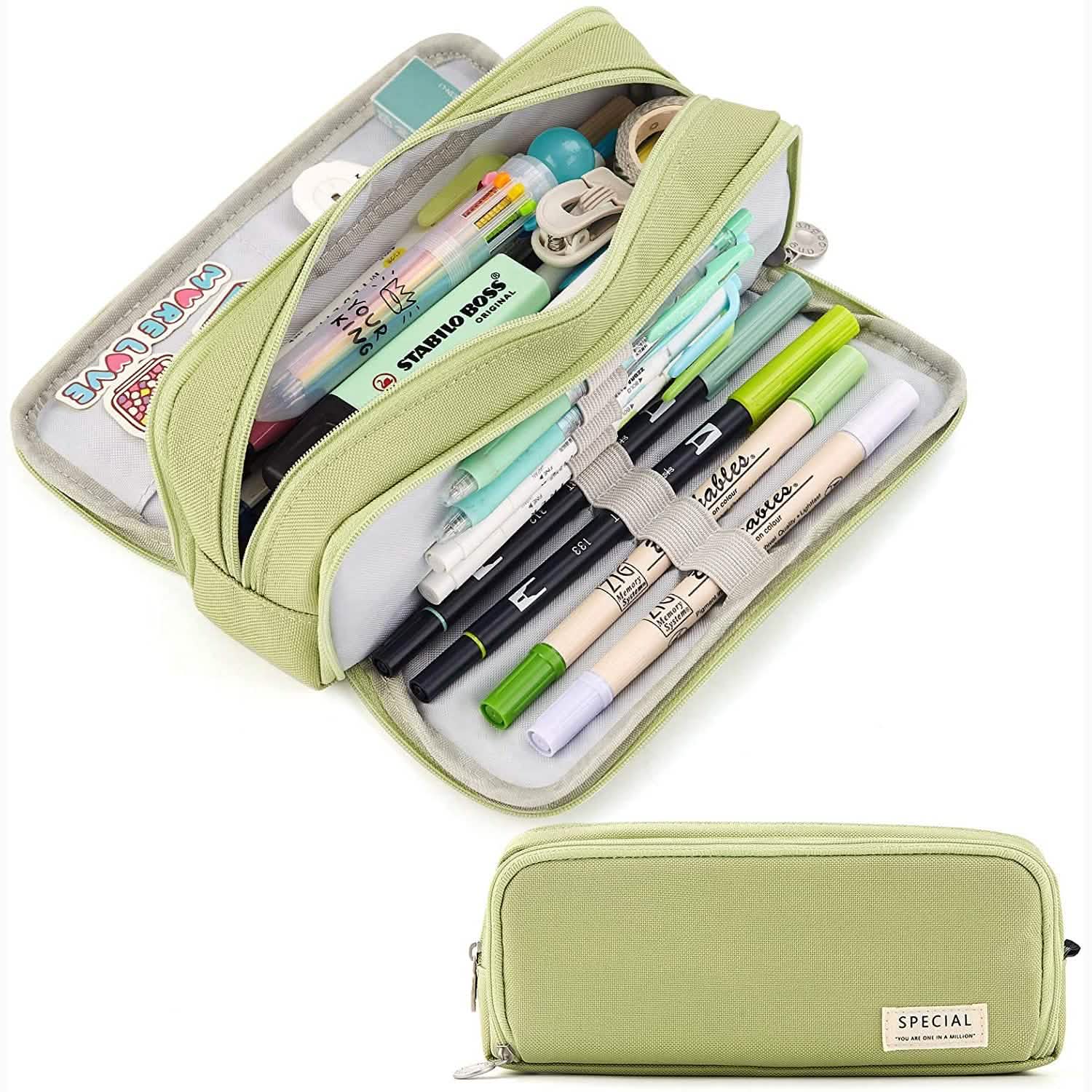 Large Capacity 3 Compartment Pouch Pencil Case