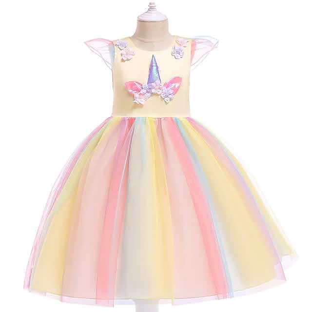 Little Girls' Dress Unicorn Rainbow Patchwork Colorful Tulle Dress