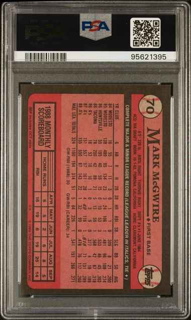 Graded 1989 Topps Mark McGwire #70 Baseball Card PSA 10 Gem Mint