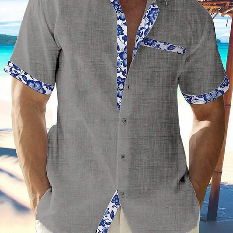 Men Casual Shirt Button Down Short Sleeve