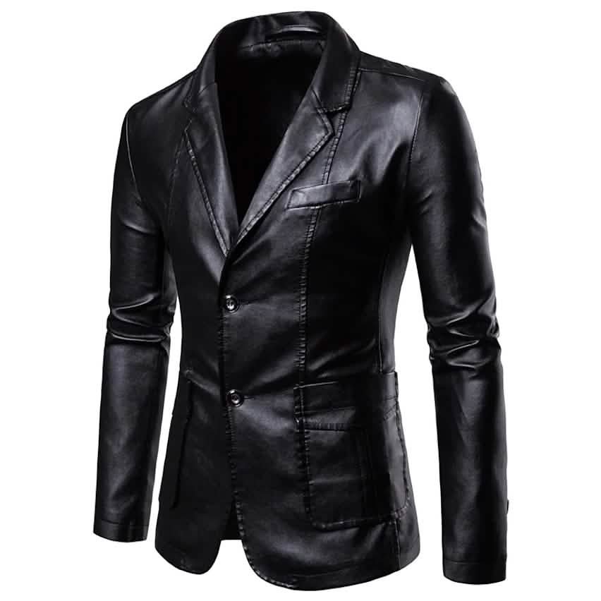 Men's Blazer Faux Leather Jacket