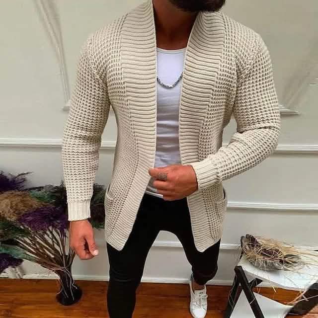 Men's Ribbed Knit Solid Color Sweater Cardigan