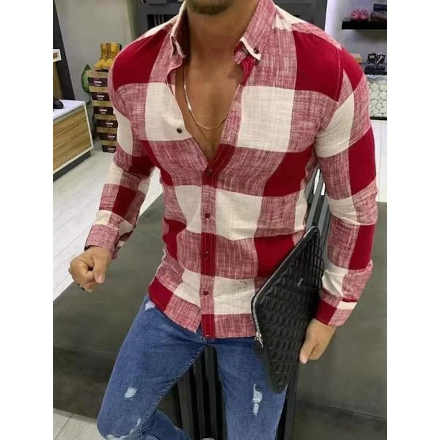Men's Shirt Bishop Sleeve Collar Shirt