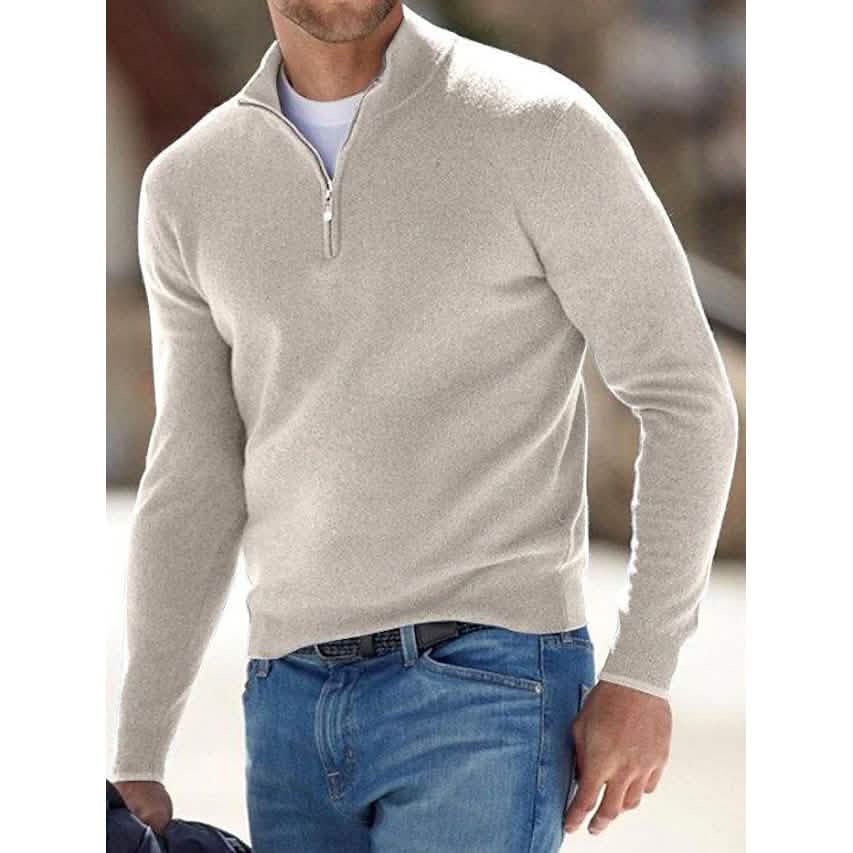 Men's Sweater Jumper Pullover Ribbed Knit Cropped Zipper Knitted Solid Color