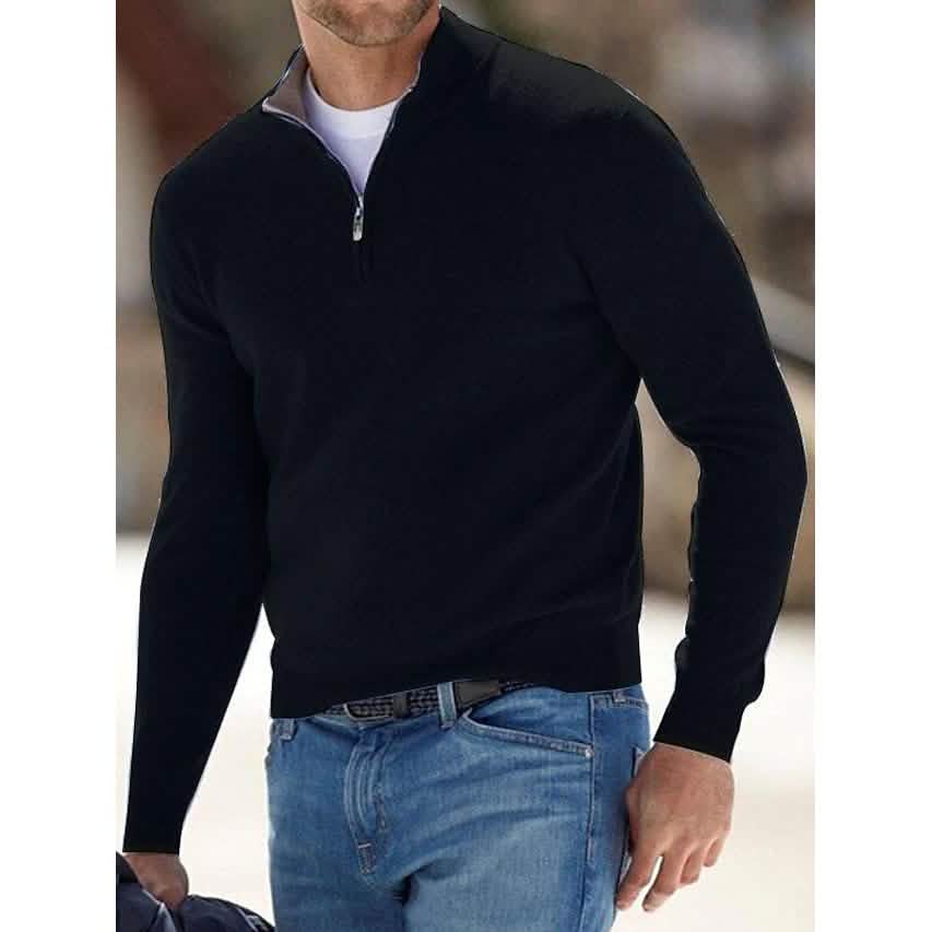 Men's Sweater Jumper Pullover Ribbed Knit Cropped Zipper Knitted Solid Color