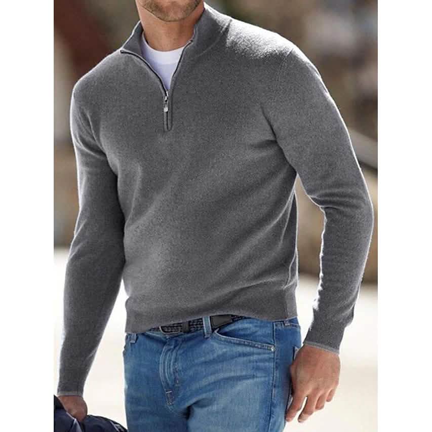 Men's Sweater Jumper Pullover Ribbed Knit Cropped Zipper Knitted Solid Color