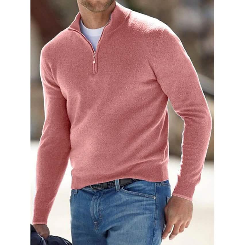 Men's Sweater Jumper Pullover Ribbed Knit Cropped Zipper Knitted Solid Color