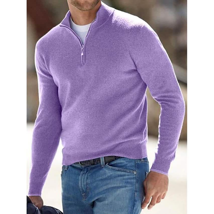 Men's Sweater Jumper Pullover Ribbed Knit Cropped Zipper Knitted Solid Color