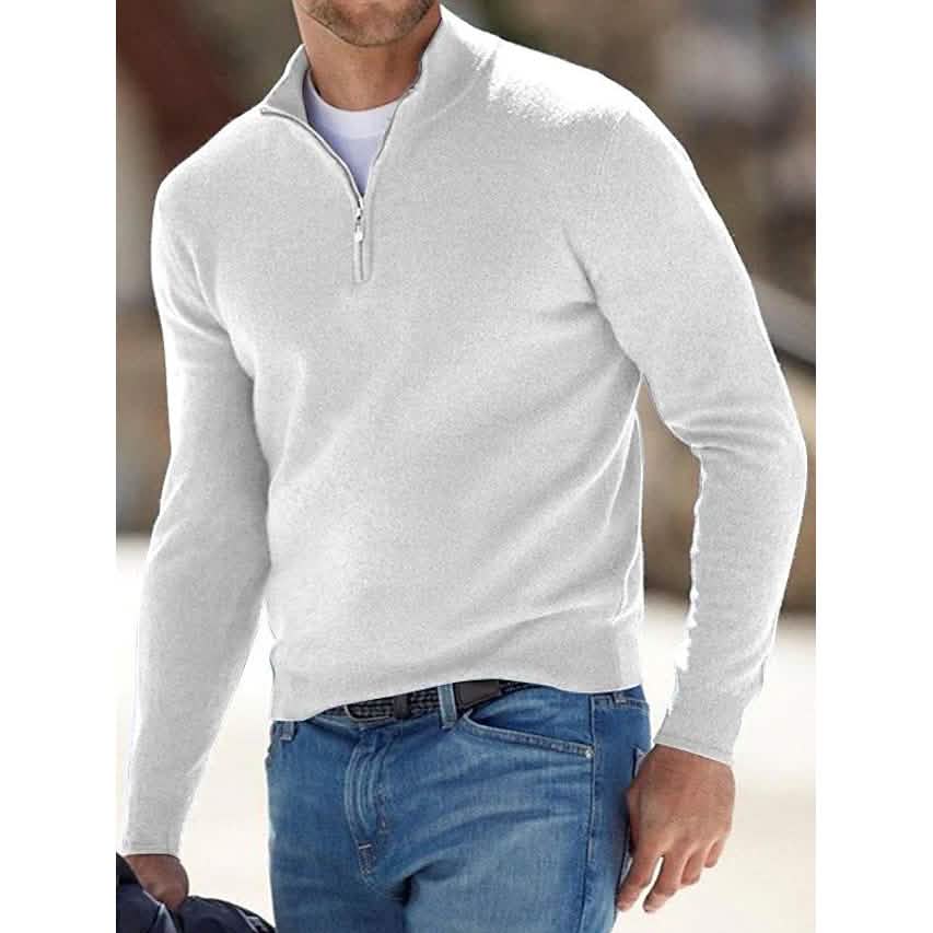 Men's Sweater Jumper Pullover Ribbed Knit Cropped Zipper Knitted Solid Color