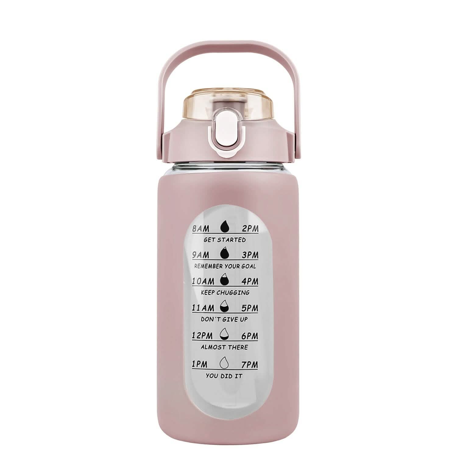 Motivational Water Bottle Intake Tracker with Straw Time Marker Silicone Sleeve Handle