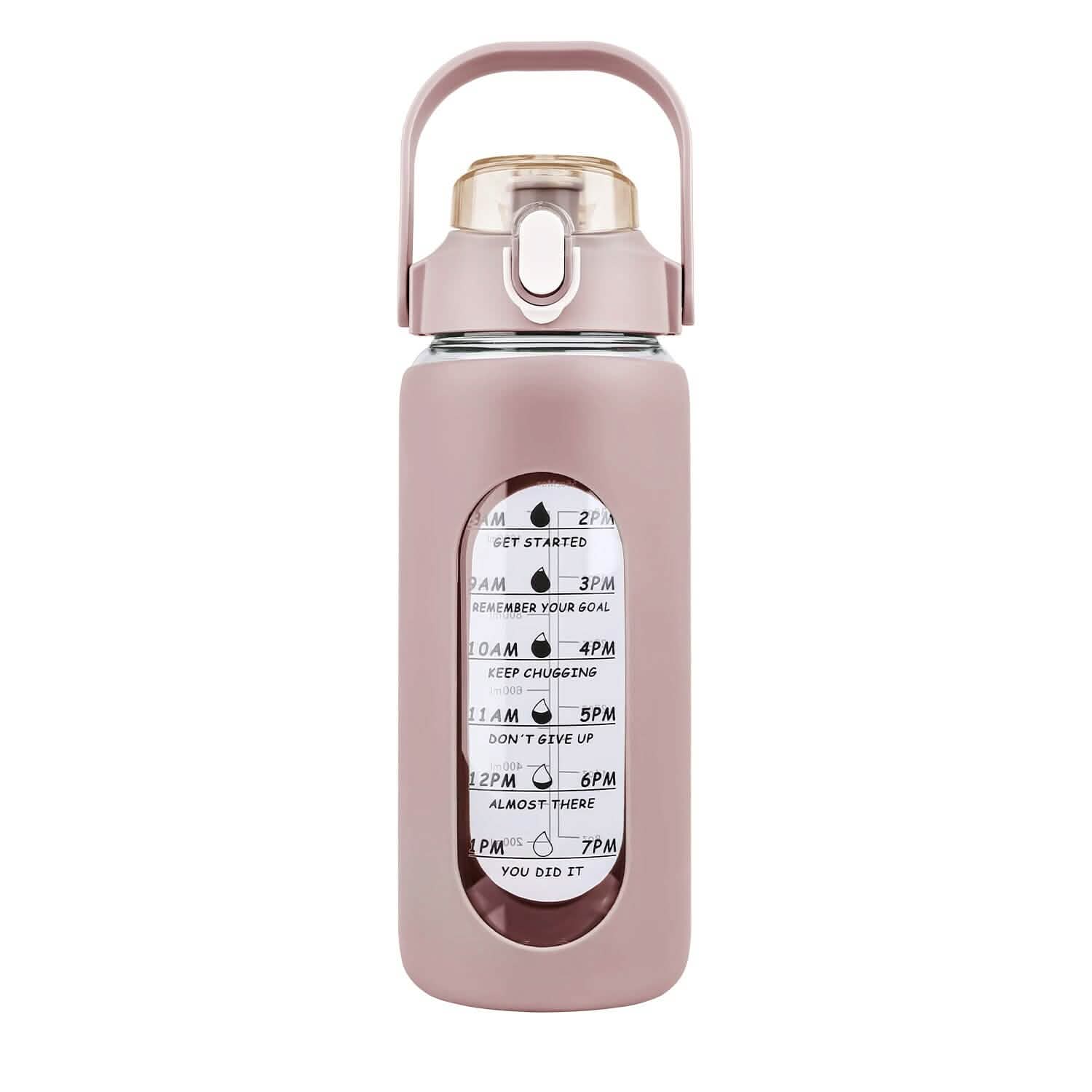 Motivational Water Bottle Intake Tracker with Straw Time Marker Silicone Sleeve Handle