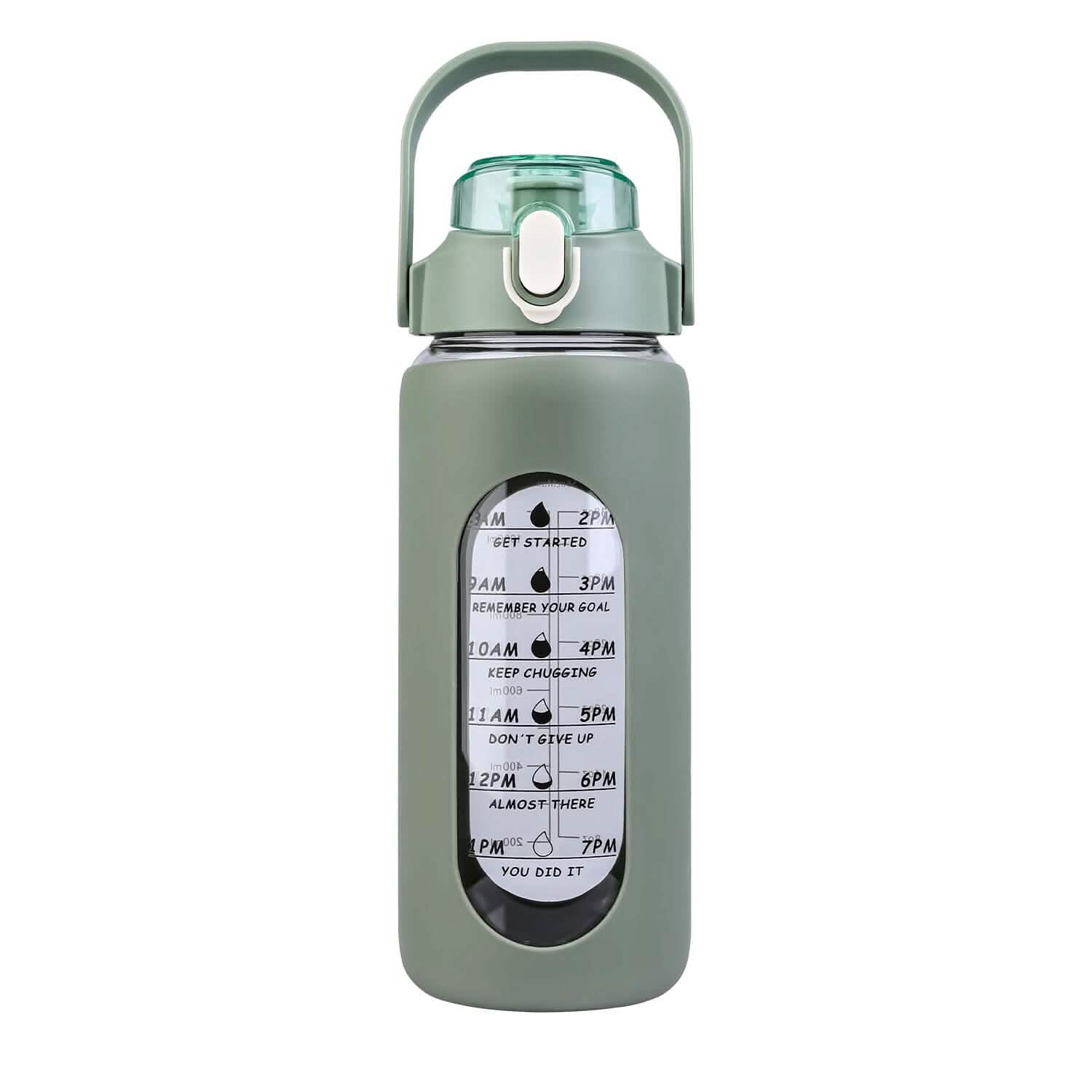 Motivational Water Bottle Intake Tracker with Straw Time Marker Silicone Sleeve Handle