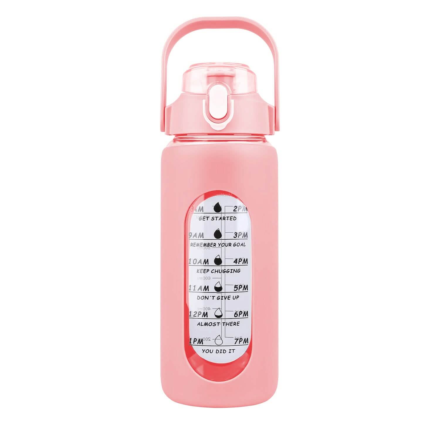 Motivational Water Bottle Intake Tracker with Straw Time Marker Silicone Sleeve Handle