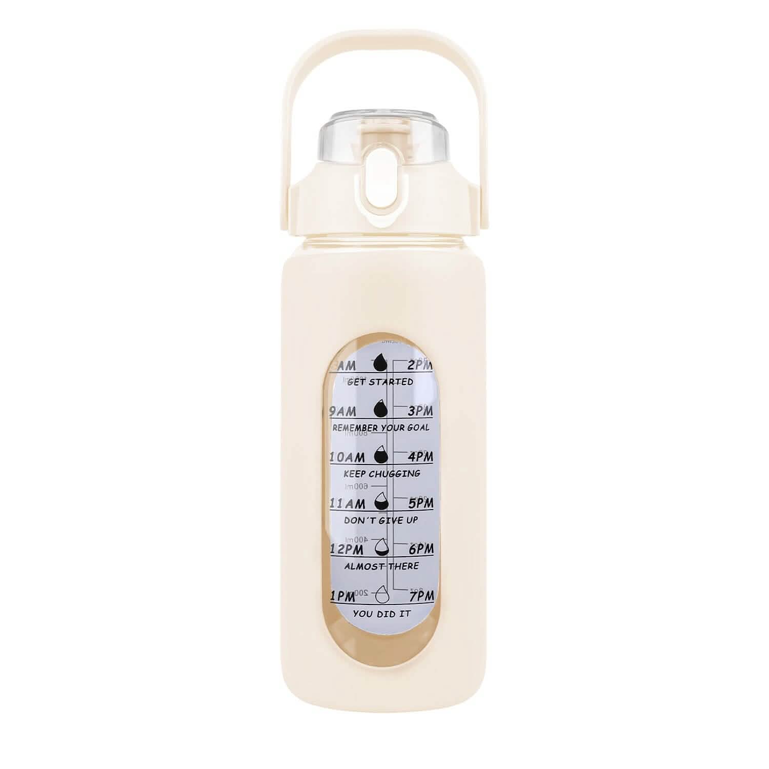 Motivational Water Bottle Intake Tracker with Straw Time Marker Silicone Sleeve Handle