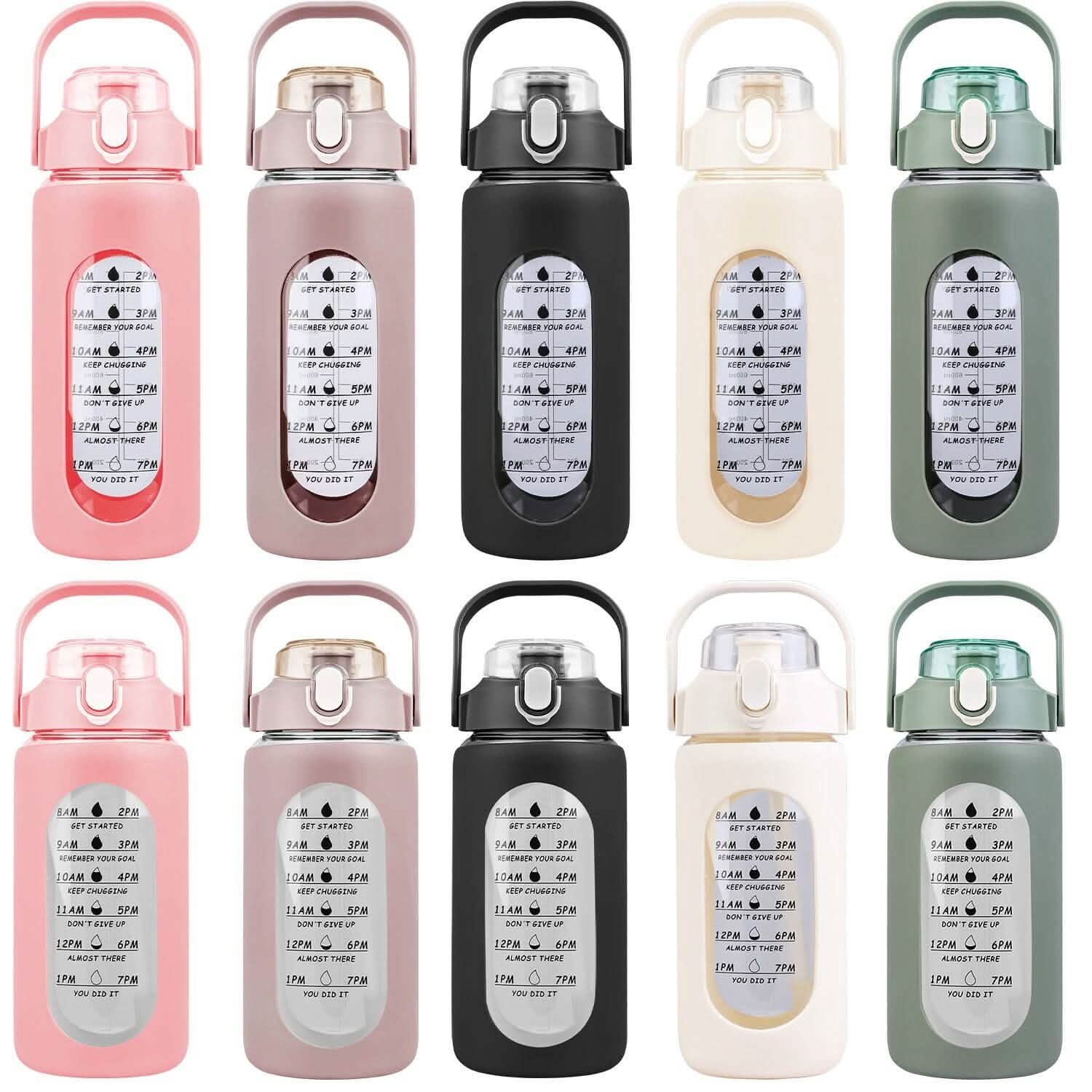 Motivational Water Bottle Intake Tracker with Straw Time Marker Silicone Sleeve Handle
