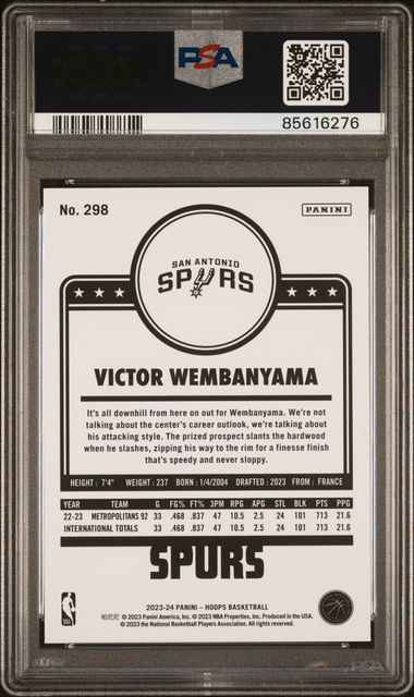 Graded 2023 Panini Hoops Victor Wembanyama #298 Winter Rookie RC Basketball Card PSA 10 Gem Mint
