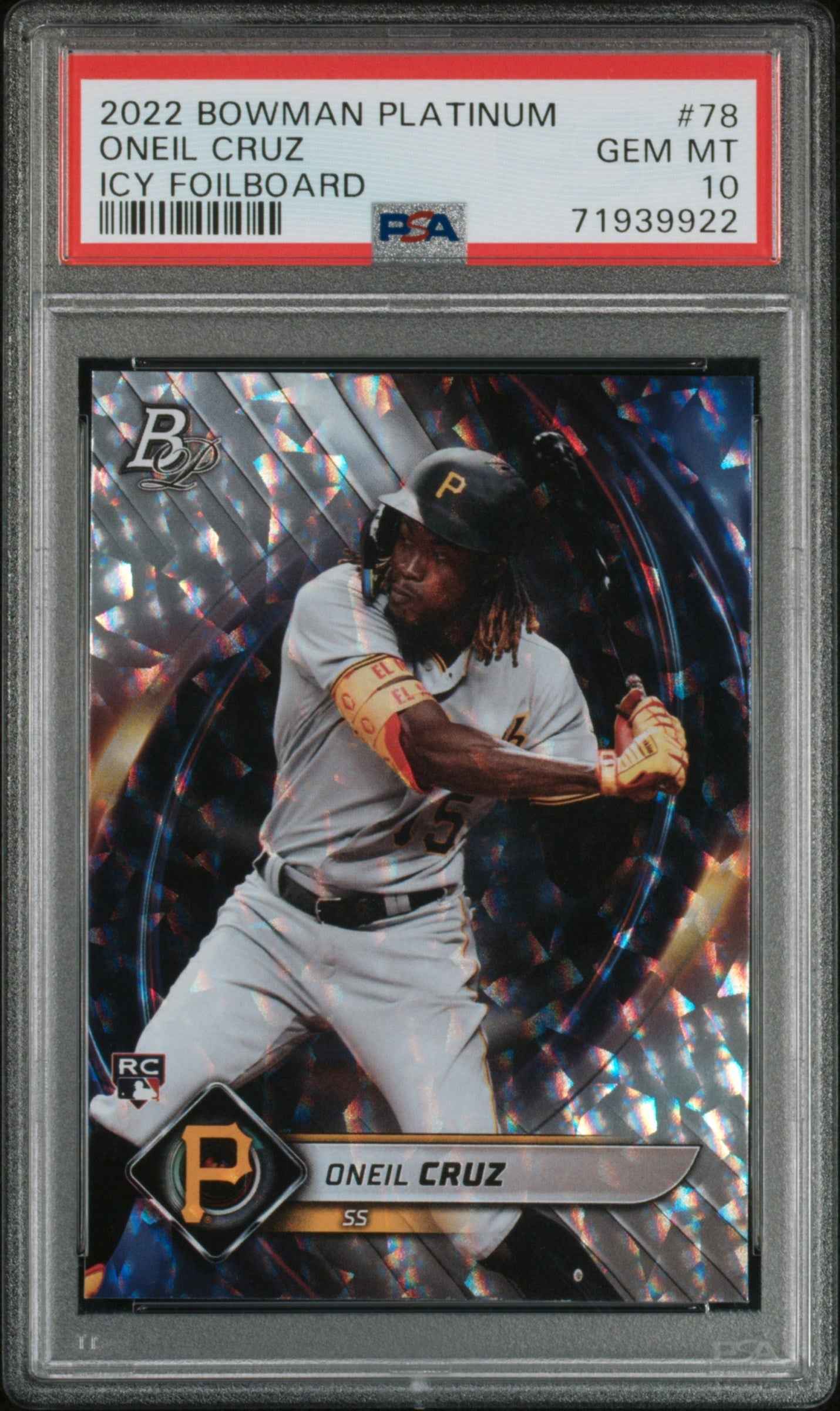 Graded 2022 Topps Bowman Platinum Oneil Cruz #78 Icy Foilboard Rookie RC Baseball Card PSA 10 Gem Mint