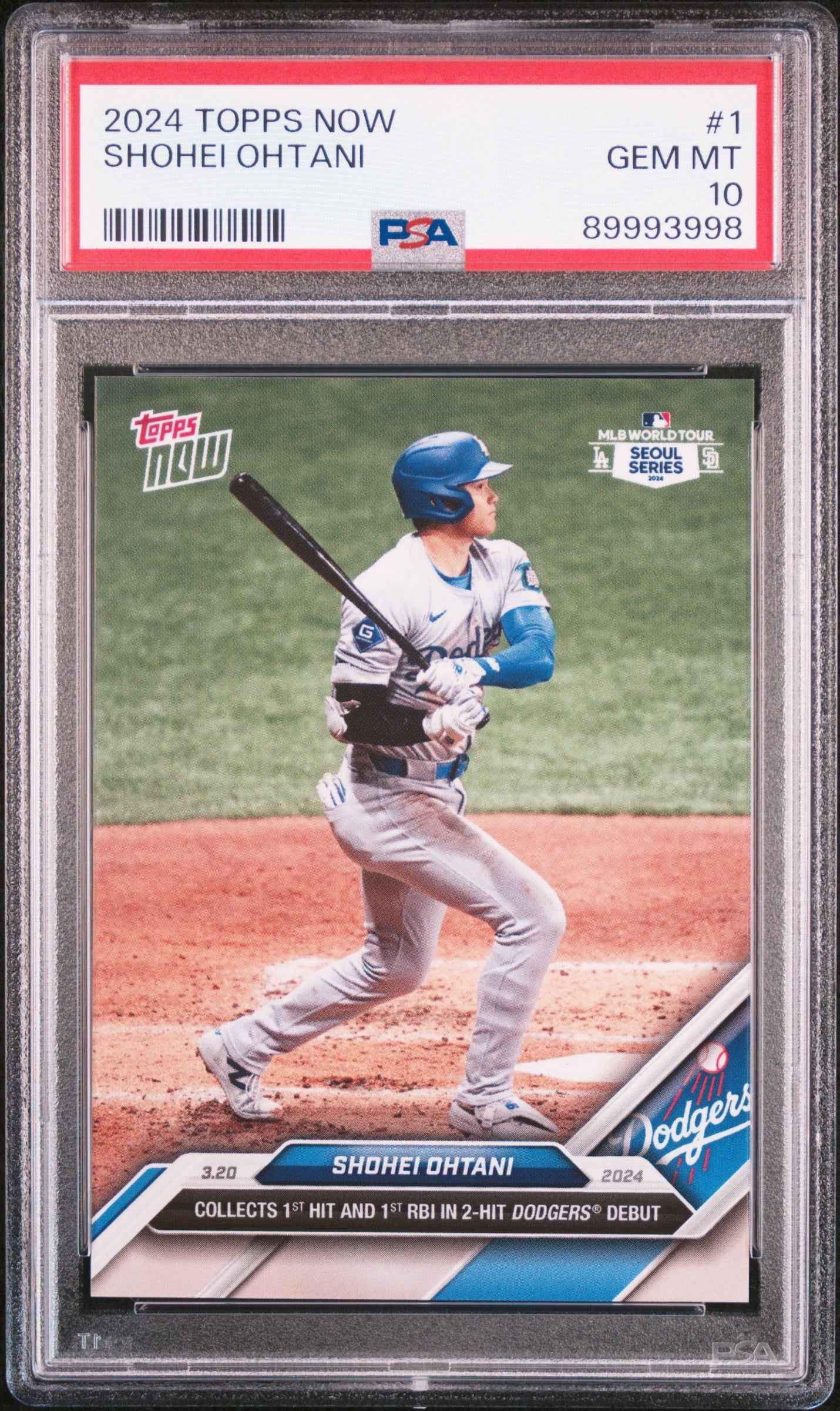 Graded 2024 Topps Now Shohei Ohtani #1 Collects 1st Hit & RBI in 2 Hit Dodgers Debut Baseball Card PSA 10 Gem Mint