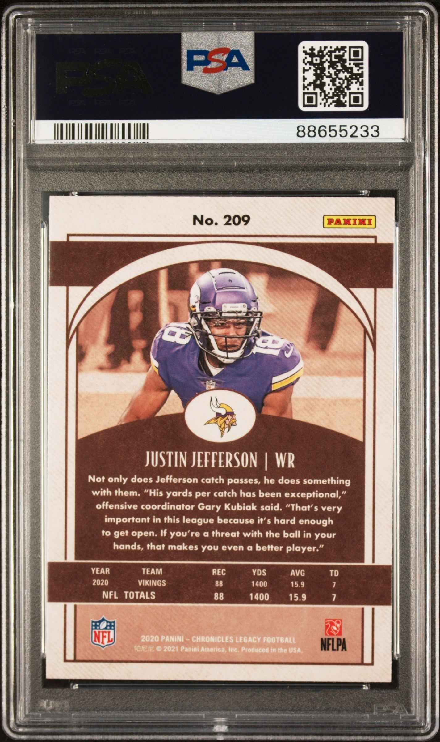 Graded 2020 Panini Chronicles Justin Jefferson #209 Legacy Rookie RC Football Card PSA 10 Gem Mint
