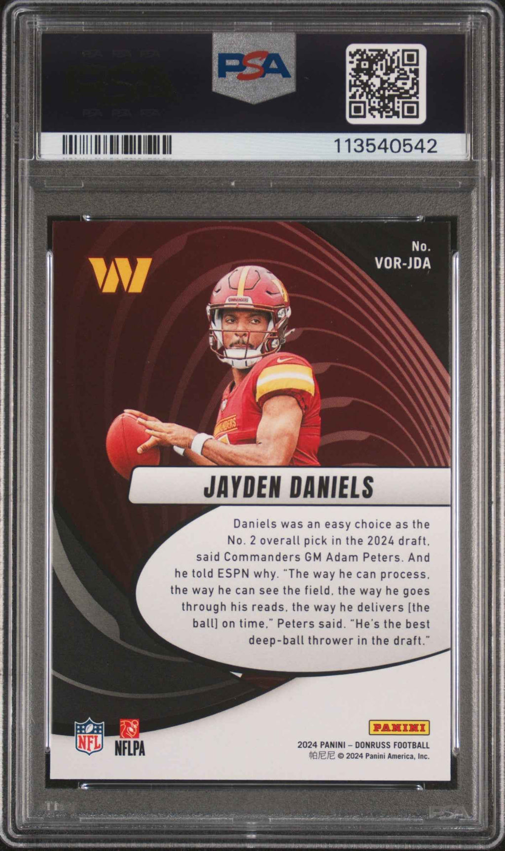 Graded 2024 Panini Donruss Jayden Daniels #VORJDA Vortex Rookie RC Football Card PSA 10 Gem Mint