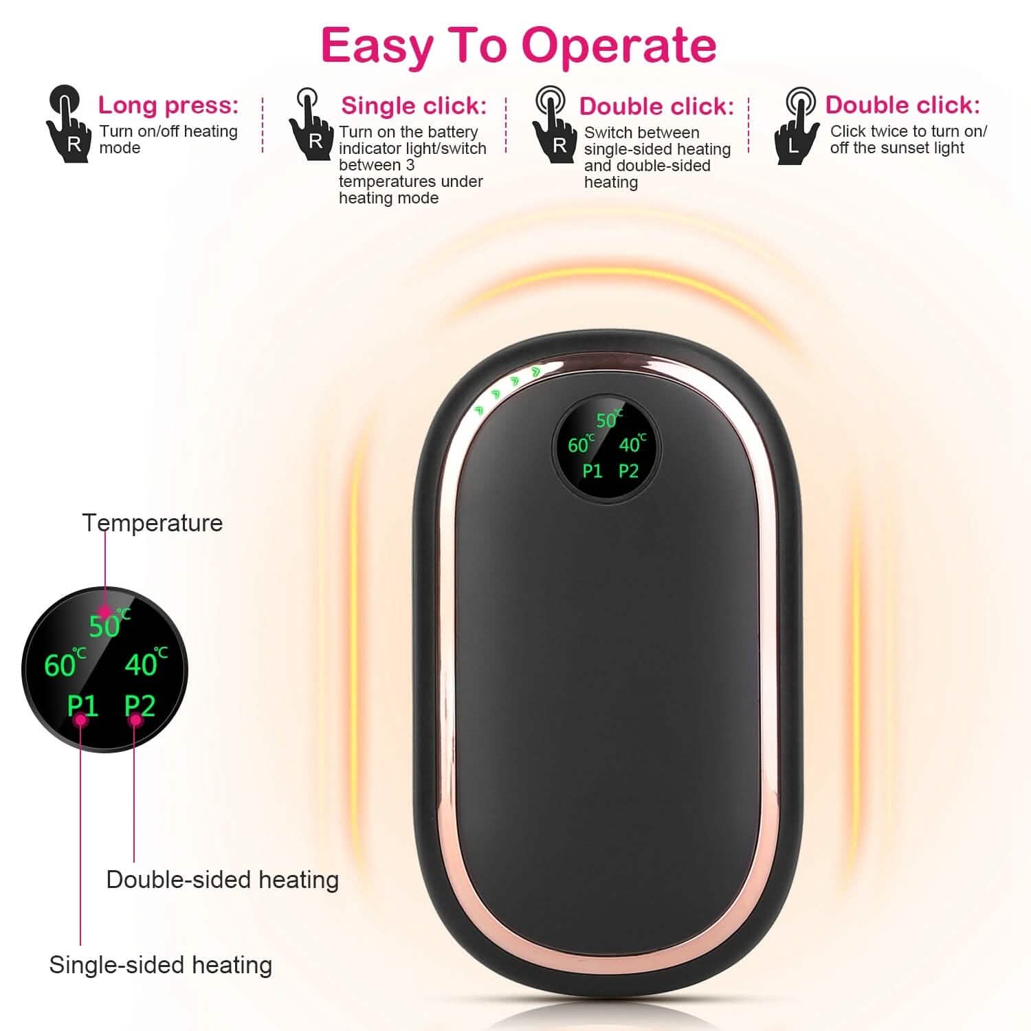 Rechargeable Hand Heater Pocket Warmer Power Bank with Digital Display
