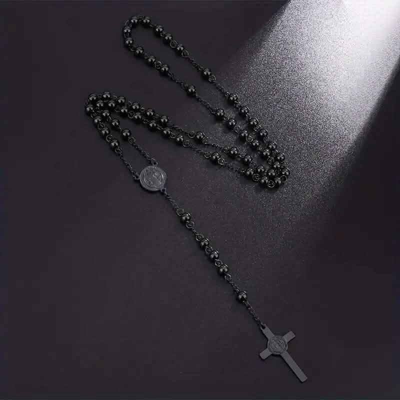 San Benito Golden Plated Stainless Steel Priest Saint Benedict Rosary Necklace